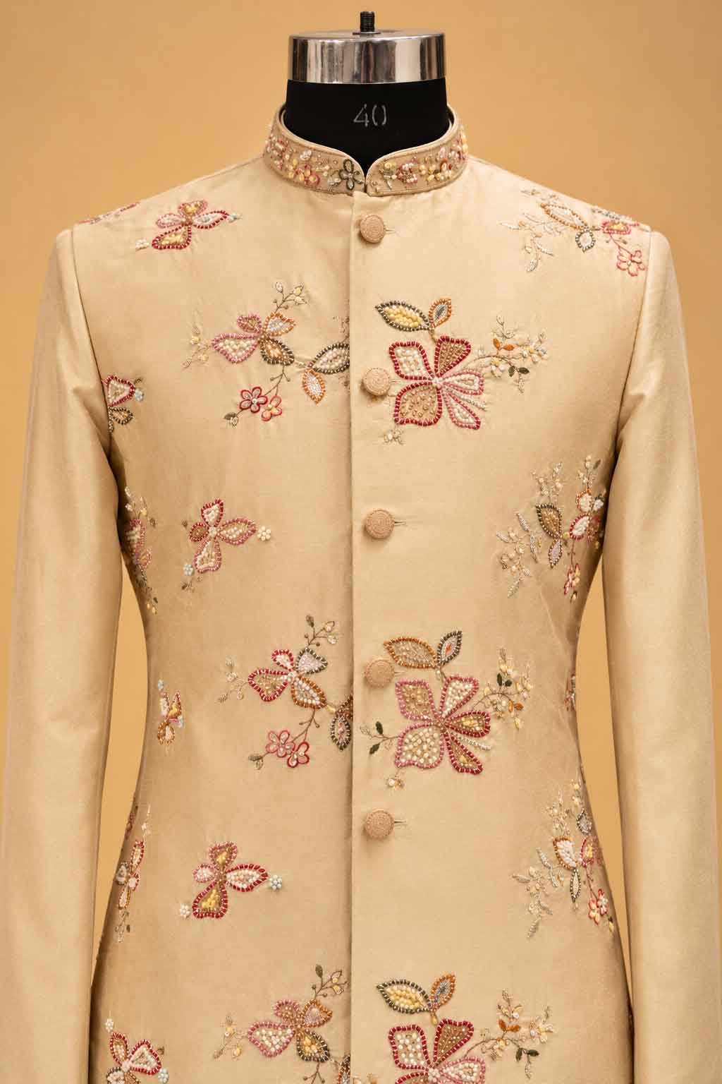 Beige nehru jacket set for men – product view 3