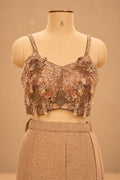 Premium Champagne Gold Sequin Embellished Mermaid Lehenga with 3D Floral Blouse and Sheer Cape – product image 2