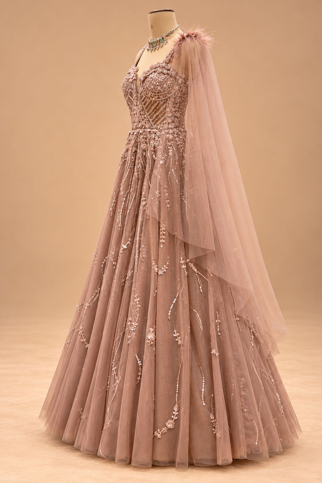 Dusty Rose Pink designer gown for women – product view 3
