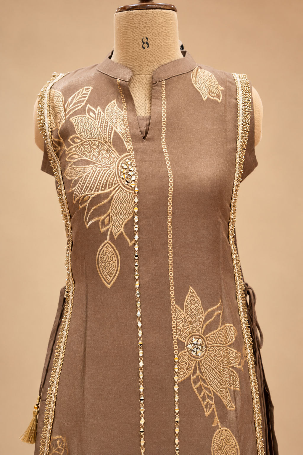 Taupe Brown kurta palazzo set for women – product view 2