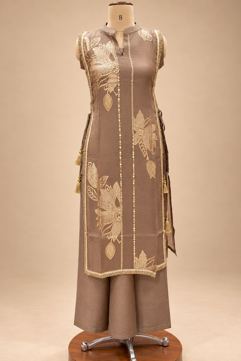 Taupe Brown kurta palazzo set for women – product view 3
