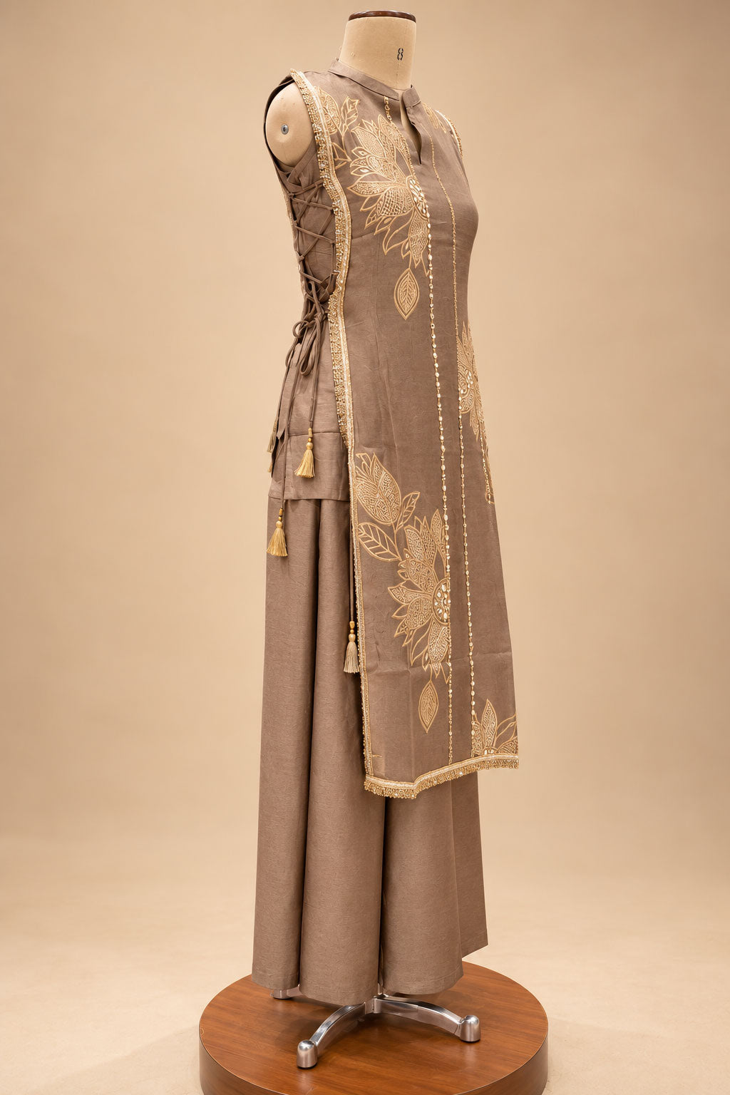 Taupe Brown kurta palazzo set for women – product view 4