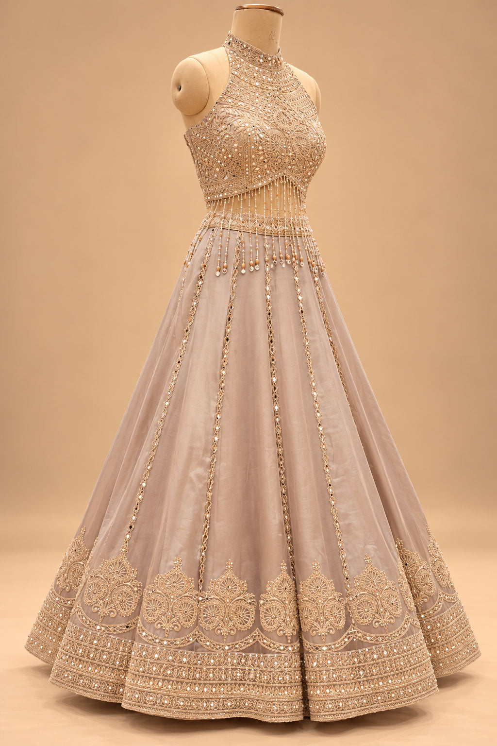Premium Taupe Beige Embroidered Lehenga Choli with Mirror Work and Dupatta for Women – product image 2