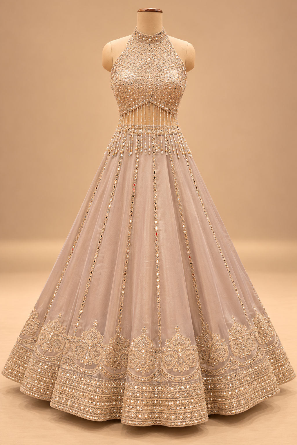 Premium Taupe Beige Embroidered Lehenga Choli with Mirror Work and Dupatta for Women – product image 3