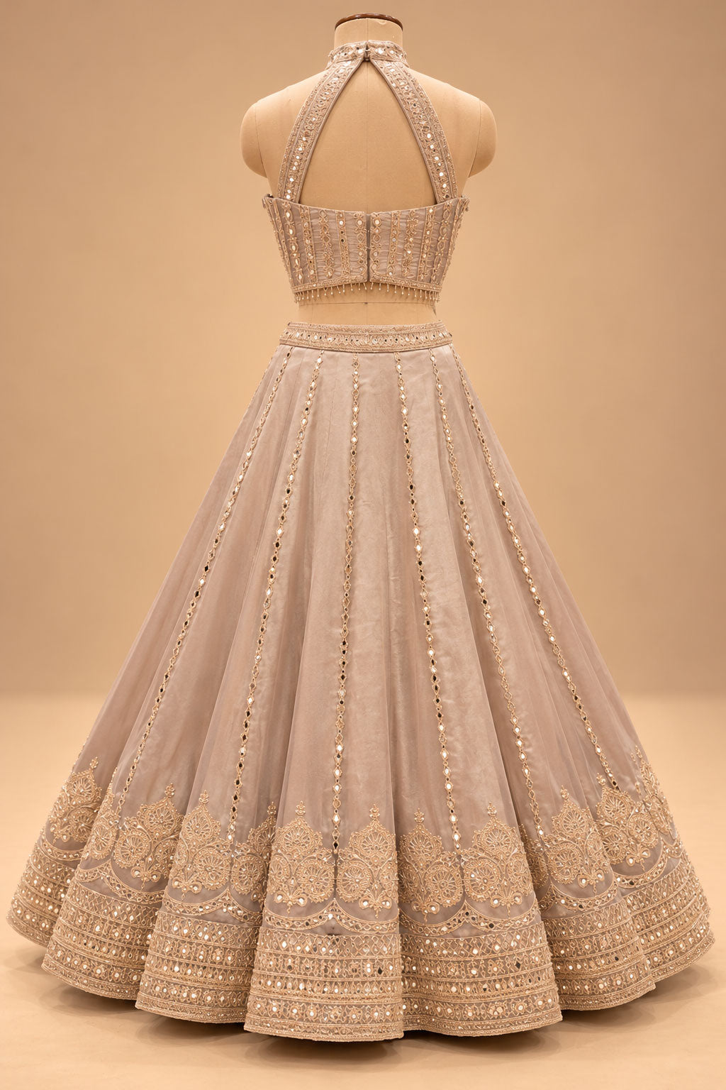 Premium Taupe Beige Embroidered Lehenga Choli with Mirror Work and Dupatta for Women – product image 5