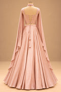 Premium Blush Pink Embellished Flared Gown with Draped Cape Sleeves for Women – product image 5