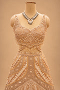 Premium Champagne Gold Embroidered Lehenga with Sheer Cape Sleeves for Women – product image 3