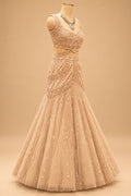 Premium Champagne Gold Embroidered Lehenga with Sheer Cape Sleeves for Women – product image 4