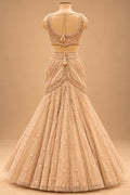 Premium Champagne Gold Embroidered Lehenga with Sheer Cape Sleeves for Women – product image 6