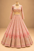 Premium Dusty Rose Pink Bridal Lehenga with Gold Geometric Embroidery and Embellished Dupatta – product image 2