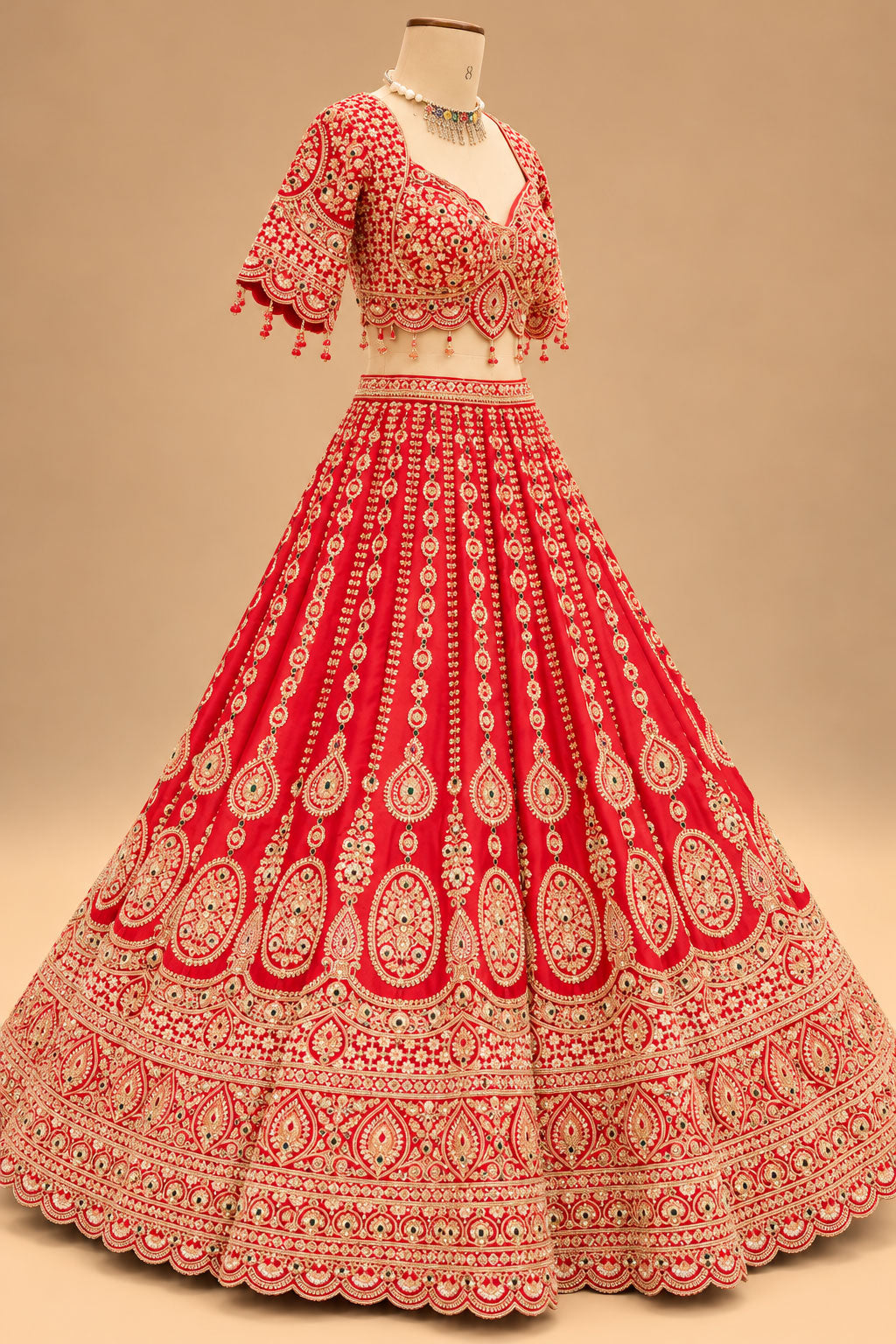 Luxury Bridal Red Lehenga with Intricate Gold Embroidery, Traditional Paisley Motifs and Designer Dupatta