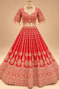 Luxury Bridal Red Lehenga with Intricate Gold Embroidery, Traditional Paisley Motifs and Designer Dupatta