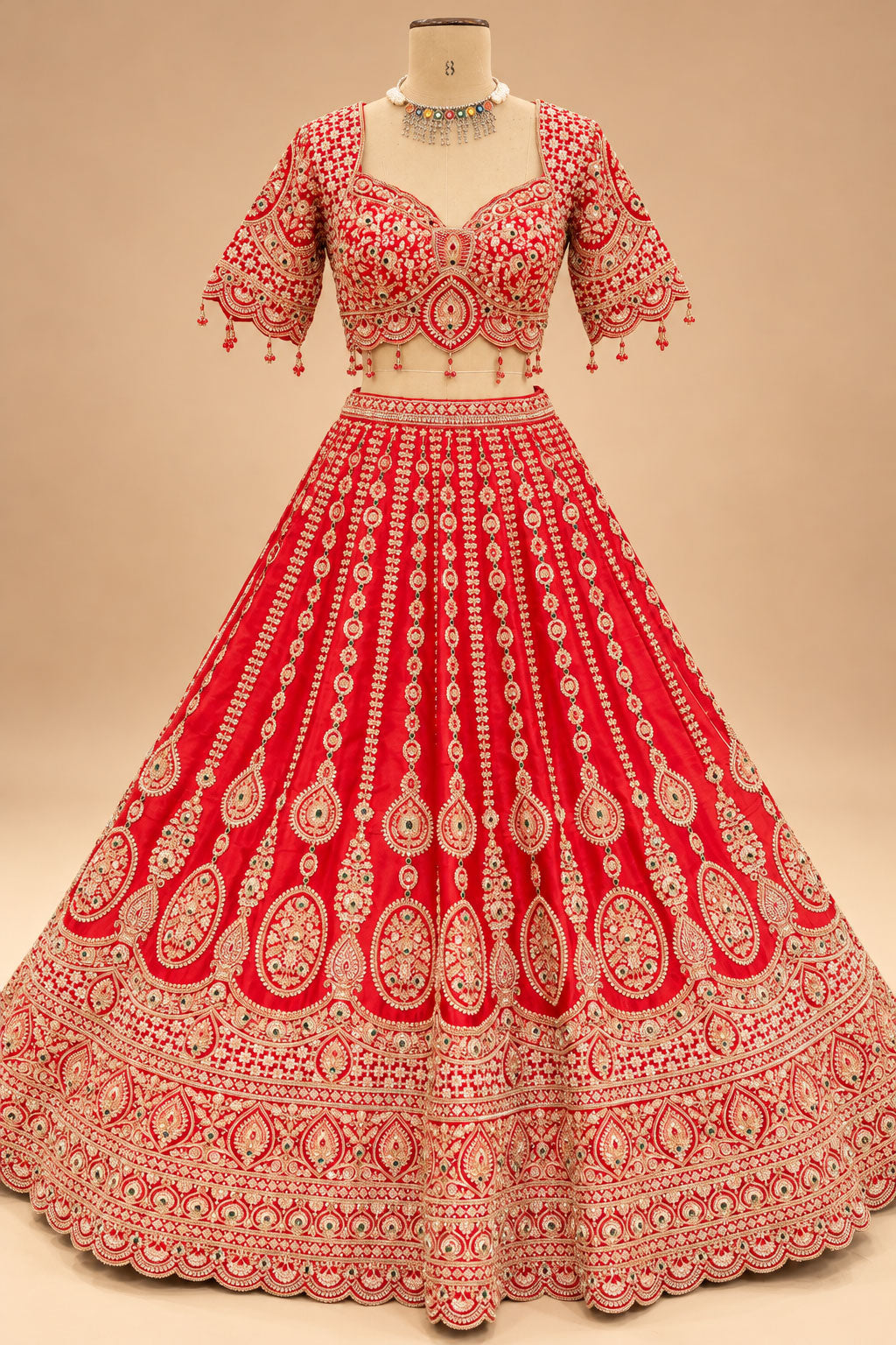 Luxury Bridal Red Lehenga with Intricate Gold Embroidery, Traditional Paisley Motifs and Designer Dupatta