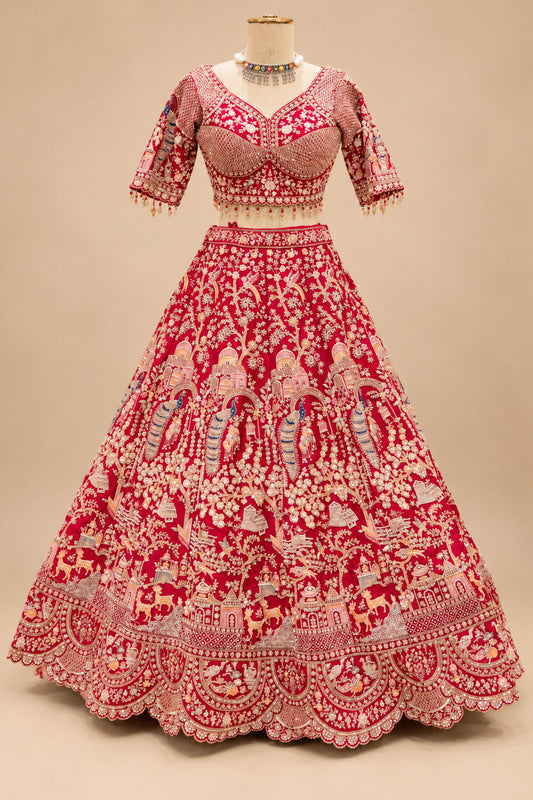 Premium Red Bridal Lehenga with Intricate Gold Embroidery, Royal Heritage Motifs and Embellished Dupatta