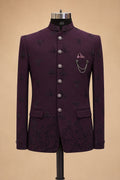 Men’s Plum Embroidered Indo-Western Bandhgala Suit with Matching Trousers