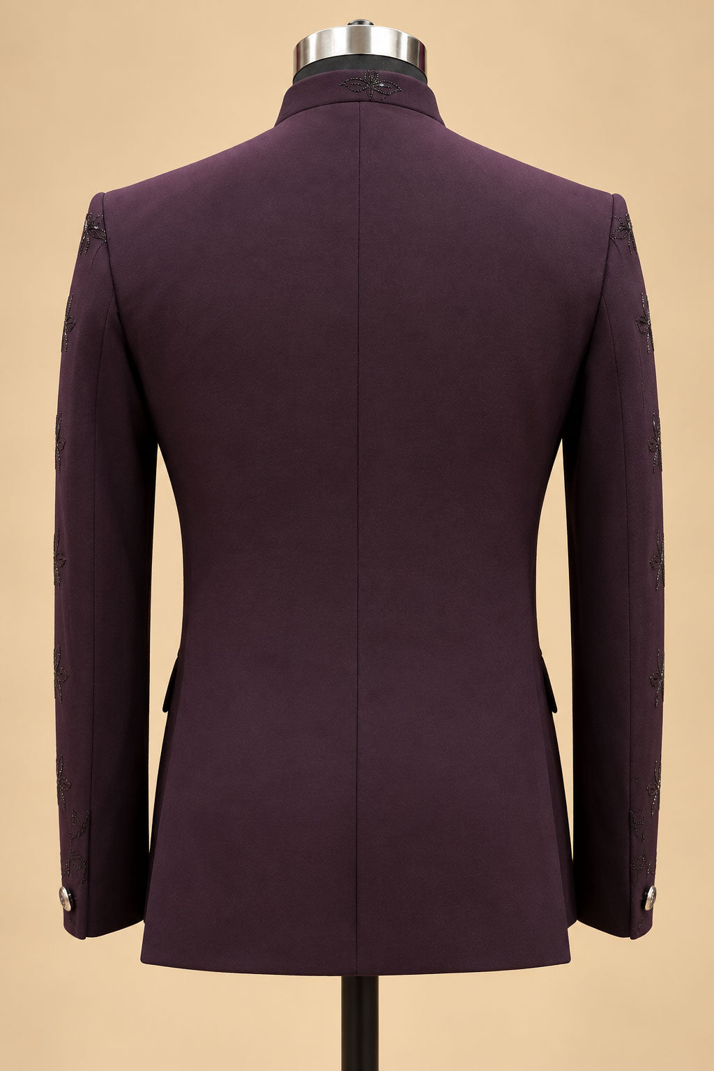 Men’s Plum Embroidered Indo-Western Bandhgala Suit with Matching Trousers