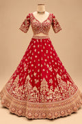 Luxury Red Bridal Lehenga with Intricate Gold Embroidery, Traditional Motifs and Designer Dupatta