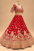 Luxury Red Bridal Lehenga with Intricate Gold Embroidery, Traditional Motifs and Designer Dupatta