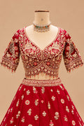 Luxury Red Bridal Lehenga with Intricate Gold Embroidery, Traditional Motifs and Designer Dupatta