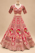 Premium Red Bridal Lehenga with Gold Embroidery, Multicolour Floral Motifs and Heavy Embroidered Dupatta