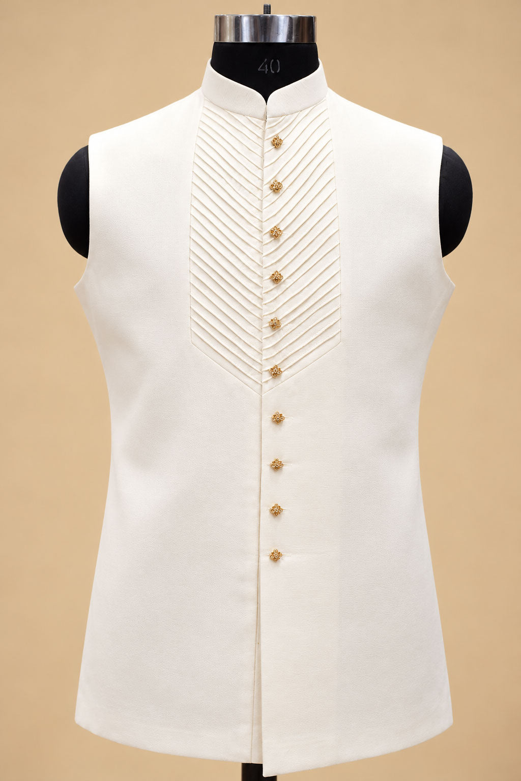 Men’s Royal Ivory and Gold Embroidered Sherwani Set with Dupatta and Dhoti Pants