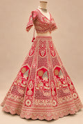 Premium Red Bridal Lehenga with Gold Embroidery, Multicolour Floral Motifs and Heavy Embroidered Dupatta