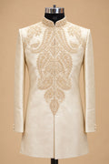 Men’s Royal Ivory and Gold Embroidered Sherwani Set with Dupatta and Dhoti Pants