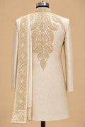 Men’s Royal Ivory and Gold Embroidered Sherwani Set with Dupatta and Dhoti Pants