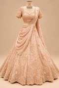 Premium Blush Peach Bridal Lehenga with Intricate Floral Embroidery, Peacock Motifs and Embellished Dupatta