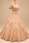 Premium Blush Peach Bridal Lehenga with Intricate Floral Embroidery, Peacock Motifs and Embellished Dupatta