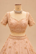 Premium Blush Peach Bridal Lehenga with Intricate Floral Embroidery, Peacock Motifs and Embellished Dupatta