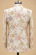 Men’s Ivory Floral Embroidered Indo-Western Sherwani Set with Pastel Multicolor Detailing