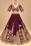 Premium Wine Plum Bridal Lehenga with Intricate Gold Embroidery, Designer Blouse and Embellished Dupatta