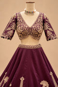 Premium Wine Plum Bridal Lehenga with Intricate Gold Embroidery, Designer Blouse and Embellished Dupatta
