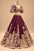 Premium Wine Plum Bridal Lehenga with Intricate Gold Embroidery, Designer Blouse and Embellished Dupatta