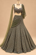 Premium Olive Green Embellished Lehenga with Intricate Sequin Work, Designer Blouse and Sheer Dupatta
