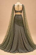 Premium Olive Green Embellished Lehenga with Intricate Sequin Work, Designer Blouse and Sheer Dupatta