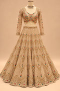 Luxury Champagne Gold Bridal Lehenga with Red & Emerald Green Embellishments, Heavy Embroidery and Designer Dupatta