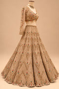 Luxury Champagne Gold Bridal Lehenga with Red & Emerald Green Embellishments, Heavy Embroidery and Designer Dupatta