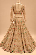 Luxury Champagne Gold Bridal Lehenga with Red & Emerald Green Embellishments, Heavy Embroidery and Designer Dupatta