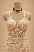 Premium Champagne Beige Floral Embroidered Mermaid Gown with Cape for Women – product view 5
