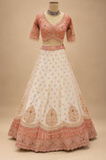 Premium Coral Peach and Ivory Bridal Lehenga with Intricate Embroidery and Dupatta – product view 2