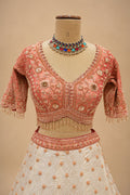 Premium Coral Peach and Ivory Bridal Lehenga with Intricate Embroidery and Dupatta – product view 3