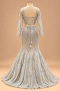 Luxury Silver Grey Mermaid Bridal Lehenga with Gold Embroidery, Designer Full-Sleeve Blouse and Flowing Dupatta