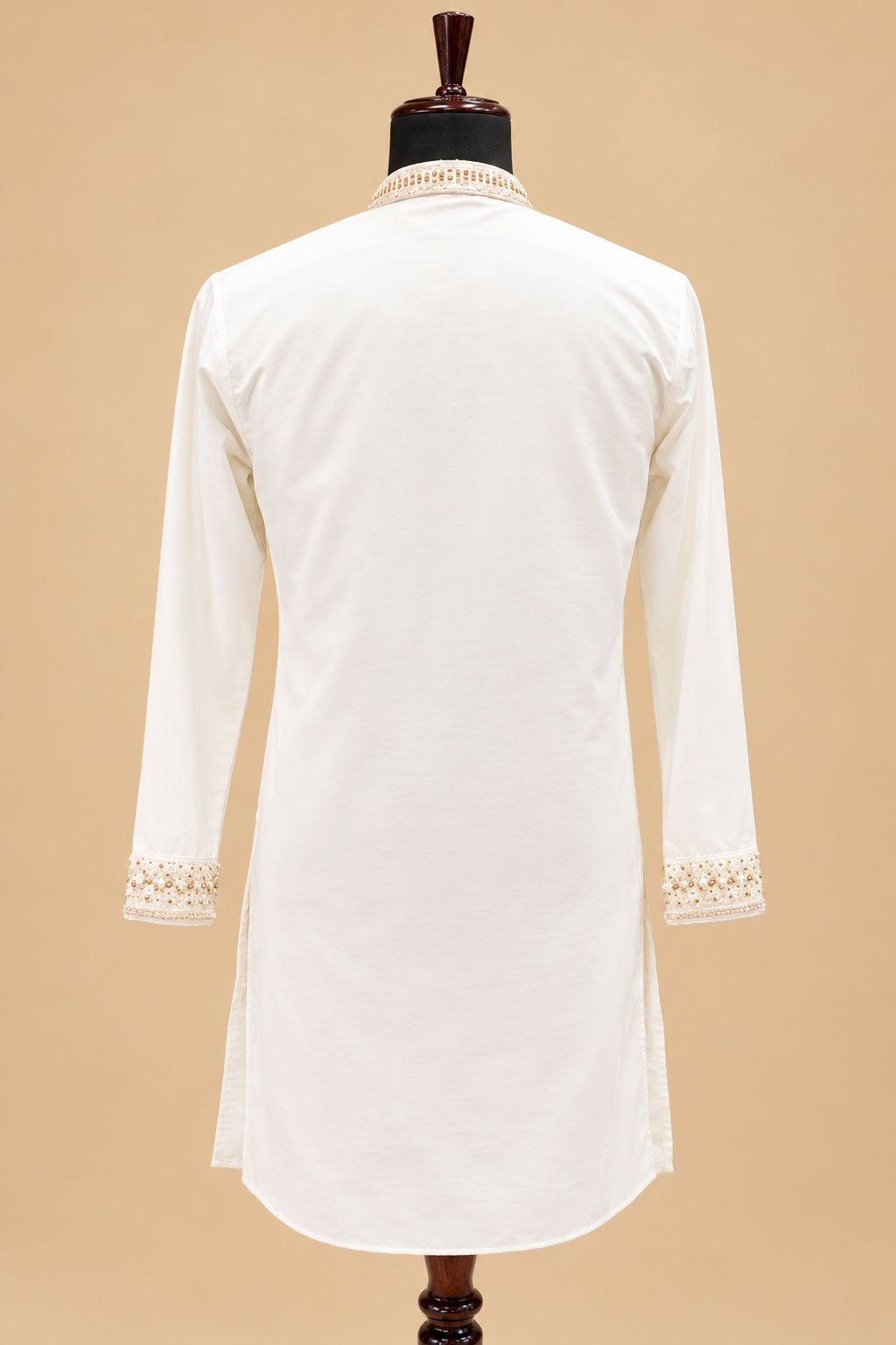 Ivory White and Gold Embroidered Men's Kurta Pant Set with Diagonal Floral Detailing