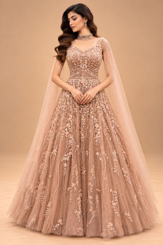 Blush Peach designer gown for women – product view 1