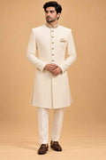 Ivory Textured Sherwani for Men with Trousers – product image 1