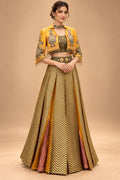 Elegant Mustard Yellow & Olive Green Designer Lehenga Set with Embroidered Jacket
