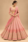 Premium Dusty Rose Pink Bridal Lehenga with Gold Geometric Embroidery and Embellished Dupatta – product image 1