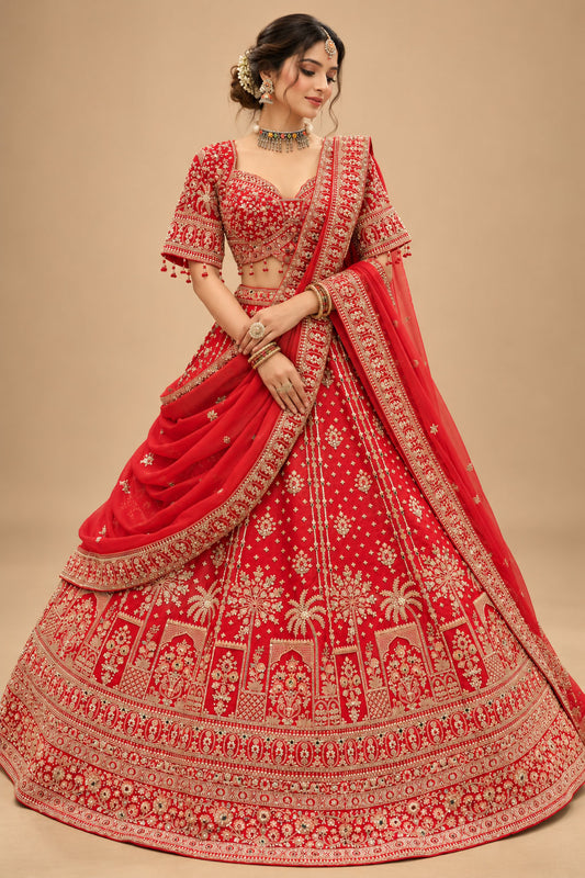 Premium Bridal Red Lehenga with Heavy Gold Embroidery and Designer Dupatta for Women – product view 1